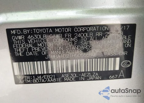 2017 Lexus Is 200T z USA, uszkodzony, nr VIN JTHBA1D21H5055593